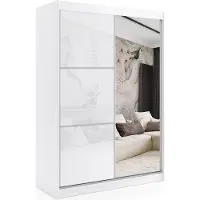 ALTDECOR Kleiderschrank mit Spiegel und Schiebetüren, kugelgelagerte Führungsschienen und Aluminium-Leisten - VIVONA - 150 cm - Weiß