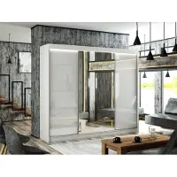 ALTDECOR Kleiderschrank mit Spiegel und Schiebetüren, kugelgelagerte Führungsschienen und Aluminium-Leisten - VESLI - 250 cm Weiß / Lacobel Weiß