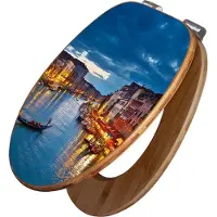 Banjado Design WC Sitz Bambus Absenkautomatik -Canale Grande Bei Nacht - Toilettendeckel mit Absenkautomatik Holz/hochwertiger Bambus Klodeckel/WC-Sitz für alle gängigen Toiletten [TDB2 10088]