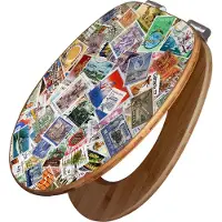 Banjado Design WC Sitz Bambus Absenkautomatik -Briefmarken - Toilettendeckel mit Absenkautomatik Holz/hochwertiger Bambus Klodeckel/WC-Sitz für alle gängigen Toiletten [TDB2 10123]
