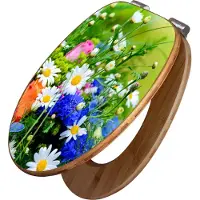 Banjado Design WC Sitz Bambus Absenkautomatik -Blumenstrauß - Toilettendeckel mit Absenkautomatik Holz/hochwertiger Bambus Klodeckel/WC-Sitz für alle gängigen Toiletten [TDB2 10444]