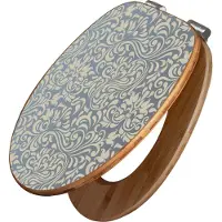 Banjado Design WC Sitz Bambus Absenkautomatik - Blaues Ornament - Toilettendeckel mit Absenkautomatik Holz/hochwertiger Bambus Klodeckel/WC-Sitz für alle gängigen Toiletten [TDB2 10917]