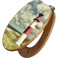 Banjado Design WC Sitz Bambus Absenkautomatik - Leuchtturm Sylt - Toilettendeckel mit Absenkautomatik Holz/hochwertiger Bambus Klodeckel/WC-Sitz für alle gängigen Toiletten [TDB2 12680]