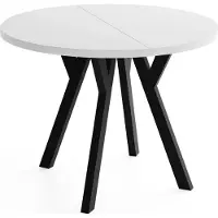 WFL GROUP Runder Ausziehbarer Esstisch im Loft-Stil – Verlängerbarer Tisch mit Schwarzen Holzbeinen – Platzsparender Esstisch für Wohnzimmer – Weiß – 90 bis 190 cm