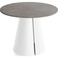 WFL GROUP Esstisch Rund Ausziehbar im Loft-Stil – 100 bis 180 cm – Platzsparender Tisch mit Weißen Konischem Metallbeinen für 5 bis 8 Personen, Esszimmer – Beton-Optik Dunkelgrau