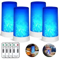 Slyrun 4 Sets LED-Flammenlampe,Flickering Flame Candle Lantern with Remote Timer,USB-wiederaufladbar, wasserdicht, für Bar, Party & Garten