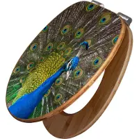 Banjado Design WC Sitz Bambus Absenkautomatik -Pfau - Toilettendeckel mit Absenkautomatik Holz/hochwertiger Bambus Klodeckel/WC-Sitz für alle gängigen Toiletten [TDB2 10500]