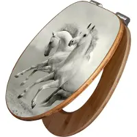 Banjado Design WC Sitz Bambus Absenkautomatik - Wilde Pferde SW - Toilettendeckel mit Absenkautomatik Holz/hochwertiger Bambus Klodeckel/WC-Sitz für alle gängigen Toiletten [TDB2 11361]