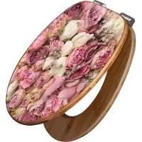 Banjado Design WC Sitz Bambus Absenkautomatik - Strauss Rosen - Toilettendeckel mit Absenkautomatik Holz/hochwertiger Bambus Klodeckel/WC-Sitz für alle gängigen Toiletten [TDB2 11473]