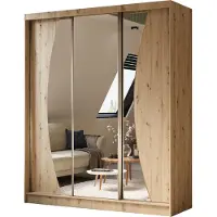 ALTDECOR Kleiderschrank mit Spiegel und Schiebetüren VOXI, kugelgelagerte Führungsschienen und Aluminium-Leisten 180 cm Eiche Artisan
