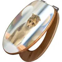 Banjado Design WC Sitz Bambus Absenkautomatik - Kleine Katze - Toilettendeckel mit Absenkautomatik Holz/hochwertiger Bambus Klodeckel/WC-Sitz für alle gängigen Toiletten [TDB2 12791]