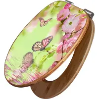 Banjado Design WC Sitz Bambus Absenkautomatik -Japanische Kirschblüte - Toilettendeckel mit Absenkautomatik Holz/hochwertiger Bambus Klodeckel/WC-Sitz für alle gängigen Toiletten [TDB2 11139]