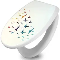 Banjado Toilettendeckel Mit Absenkautomatik WC-Sitz Soft Close Weiß Hygienischer Duroplast Leichte Montage Mit Motiv Fliegende Vögel