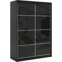 ALTDECOR Kleiderschrank mit Lacobel-Schiebetüren, kugelgelagerte Führungsschienen und Aluminium-Leisten - VIVONA - mit LED-Beleuchtung und Fernbedienung - 160 cm - Schwarz