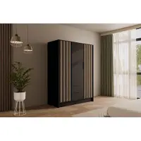ALTDECOR Kleiderschrank mit selbstschließenden, Lamellentüren, Lamellen, Flügeltüren - NELIA - 150 cm Schwarz / Artisan