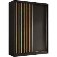 ALTDECOR Kleiderschrank mit furnierten Schiebetüren, kugelgelagerte Führungsschienen und Aluminium-Leisten, LED-Beleuchtung (16 Farben) und Fernbedienung - LABELO - 160 cm - Schwarz / Braun