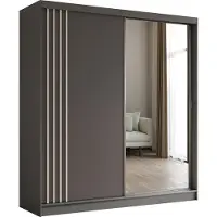 ALTDECOR Kleiderschrank mit Spiegel und Schiebetüren, kugelgelagerte Führungsschienen und Aluminium-Leisten - NALLA - 200 cm (Grau + Grau + Weiß)