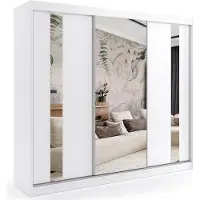 ALTDECOR Kleiderschrank mit Spiegel und Schiebetüren, kugelgelagerte Führungsschienen und Aluminium-Leisten, mit LED-Beleuchtung und Fernbedienung - GRACE - 180 cm - Weiß