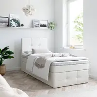 EURO-MEBLE Boxspringbett, Kinderbett MERA PREMIUM MINI 80x200cm - OHNE Topper mit Bettkästen, Einzelbett, Stauraum, Jugendbett (Kunstleder Weiss- MADRYT 120)