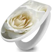 Banjado Toilettendeckel mit Absenkautomatik 37,3x45x5cm -White Roses - WC Brille Soft Close - hygienischer Toilettendeckel/Klodeckel Duroplast mit Edelstahl Scharnieren - einfache Montage [TDW 10108]