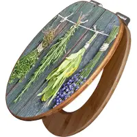Banjado Design WC Sitz Bambus Absenkautomatik -Acht Kräuter - Toilettendeckel mit Absenkautomatik Holz/hochwertiger Bambus Klodeckel/WC-Sitz für alle gängigen Toiletten [TDB2 10422]