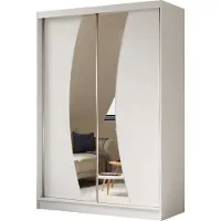 ALTDECOR Kleiderschrank mit Spiegel und Schiebetüren VOXI, kugelgelagerte Führungsschienen und Aluminium-Leisten, LED-Beleuchtung (weiß + 16 Farben) und Fernbedienung 150 cm Weiß