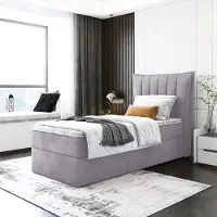 EURO-MEBLE Kinderbett, Boxspringbett LUMORA MINI mit T25 Topper, Einzelbett, Stauraum, Schlafzimmer, Polsterbett, 100x200 cm. (Rosa - Itaka 38)
