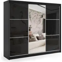 ALTDECOR Kleiderschrank mit Spiegel und Schiebetüren, kugelgelagerte Führungsschienen und Aluminium-Leisten - VIVONA - 240 cm - Schwarz