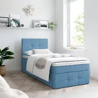 EURO-MEBLE Boxspringbett, Kinderbett MERA PREMIUM MINI 80x200cm + Topper VISCO Bettkästen, Einzelbett, Stauraum, Jugendbett (Hellblau - AURA 13)
