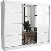 EURO-MEBLE Moderner Kleiderschrank mit Schiebetüren ZANU 250 cm Hochglanzplatte(WEISS)
