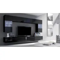 EURO-MEBLE Wohnwand CALABRINI-1 Hängewohnwand, Modern, Schwarz, Hochglanz, mit LED-Beleuchtung, gehärtetes Glas, grifflos, 5 cm, (Schwarz / Schwarz Hochglanz)
