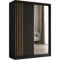 ALTDECOR Kleiderschrank mit Spiegel und Schiebetüren, kugelgelagerte Führungsschienen und Aluminium-Leisten - NALLA - 160 cm (Schwarz + Schwarz + Artisan)