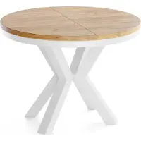 WFL GROUP Runder Ausziehbarer Esstisch im Loft-Stil - Industrieller Tisch mit Weißen Metallbeinen - Platzsparender Tisch für Wohnzimmer - Craft Eiche - 120 bis 200 cm
