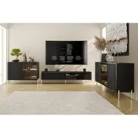 EURO-MEBLE Moderner Wohnzimmer-Set OSLO Glas Wohnzimmer Schrankwand Wochnwand (Schwarz)