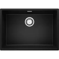PrimaGran Unterbauspüle Granit Schwarz Metallic 66x47cm, Spülbecken 1 Becken + Ablauf-Set, Granitspüle ab 70er Unterschrank - London