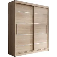 MOEBLO Schlafzimmerschrank mit 2 Schiebetüren + dekorativen Elementen aus Lebensmittel, Kleiderstange (Stange) mit Einlegeböden (B x H x T): 150 x 200 x 61 cm, Lara 06 (Sonoma + Sonoma )