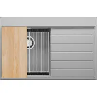 PrimaGran Spülbecken Grau 78x50cm, Granitspüle 1 Becken + Ablauf-Set + Küchenzubehörset, Küchenspüle ab 45er Unterschrank - Sydney