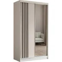 ALTDECOR Kleiderschrank mit Spiegel und Schiebetüren, kugelgelagerte Führungsschienen und Aluminium-Leisten, LED-Beleuchtung (16 Farben) und Fernbedienung - NALLA - 120 cm (Weiß + Weiß + Schwarz)