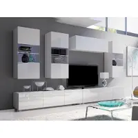 EURO-MEBLE Wohnwand CALABRINI-5 Wohnzimmer-Set Hängewohnwand Schrankwand mit LED-Beleuchtung TV-Schrank Vitrine Moderne Anbauwand Hochglanz (Weiß)