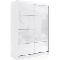 ALTDECOR Kleiderschrank mit Lacobel-Schiebetüren, kugelgelagerte Führungsschienen und Aluminium-Leisten - VIVONA - mit LED-Beleuchtung und Fernbedienung - 120 cm - Weiß