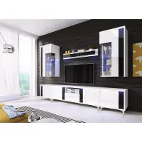 EURO-MEBLE Wandschrank Marco 2 Wohnzimmermöbel Set + Led (Weiss/Schwarz)