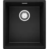 PrimaGran Unterbauspüle Granit Schwarz 41x47cm, Spülbecken 1 Becken + Ablauf-Set, Granitspüle ab 45er Unterschrank - London