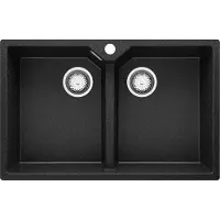 PrimaGran Spülbecken Anthrazit 78x50cm, Granitspüle 2 Becken + Ablauf-Set, Küchenspüle ab 80er Unterschrank - Madrid Twin