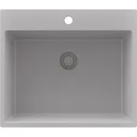 PrimaGran Spülbecken Grau 58x50cm, Granitspüle 1 Becken + Ablauf-Set, Küchenspüle ab 60er Unterschrank - Riga