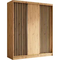 ALTDECOR Kleiderschrank mit furnierten Schiebetüren, kugelgelagerte Führungsschienen und Aluminium-Leisten - LABELO - 180 cm - Braun / Schwarz