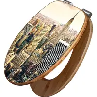 Banjado Design WC Sitz Bambus Absenkautomatik -New York City - Toilettendeckel mit Absenkautomatik Holz/hochwertiger Bambus Klodeckel/WC-Sitz für alle gängigen Toiletten [TDB2 10238]
