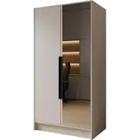 WFL GROUP Kleiderschrank mit Spiegel, Drehtüren mit Schwarze Metallgriffe – 100 cm Breit Garderobenschrank mit viel Stauraum für Ankleide – Spiegelkleiderschrank im Scandi-Stil – Kaschmir