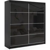 ALTDECOR Kleiderschrank mit Lacobel-Schiebetüren, kugelgelagerte Führungsschienen und Aluminium-Leisten - VIVONA - mit LED-Beleuchtung und Fernbedienung - 200 cm - Schwarz