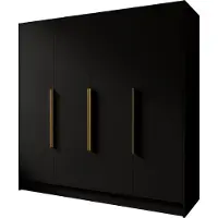 WFL GROUP Kleiderschrank im Skandi-Stil – Drehtüren mit Goldene Metallgriffe – 200 cm Breit Garderobenschrank mit viel Stauraum für Ankleide – Schwarz