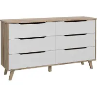 Freiraum Sideboard >VANKKA< 4 Schubladen, Planked Eiche Nachbildung / Weiss - 154,7x86,3x42cm (B/H/T)